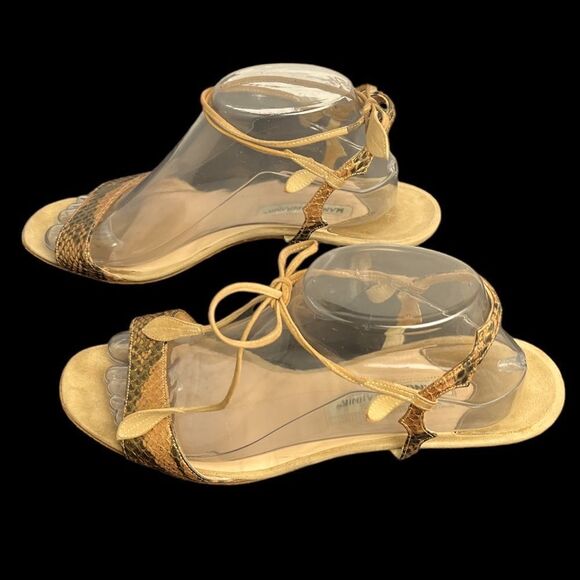 Manolo Blahnik Embossed Snake Leather Sandal w/2” Kitten Heel Great Cond Sz. 41 - Picture 6 of 11